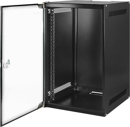 TOTEN 10" veggskap, leveres umontert, 4U, 280x310, glassdør, svart
